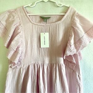 NWT Lucky Brand Big Girl’s Dress Eyelet Flutter Sleeves Square Neck Pink Size XL